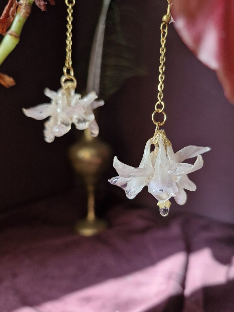 Akelei - wit4 Flower oorbel Akelei (Biedermeier)